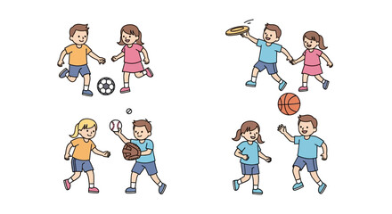 Naklejka premium Children Playing Various Sports Together.