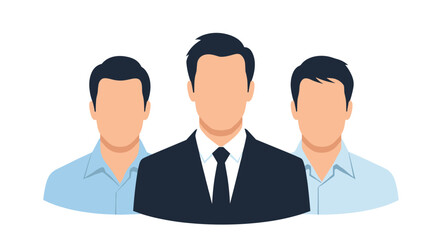 Fototapeta premium Minimalist illustration of three faceless male business professionals representing leadership and corporate identity.