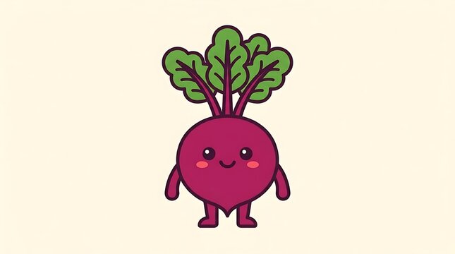 Cute cartoon beetroot character standing.