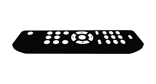 A black remote control with numerous buttons depicted as a silhouette