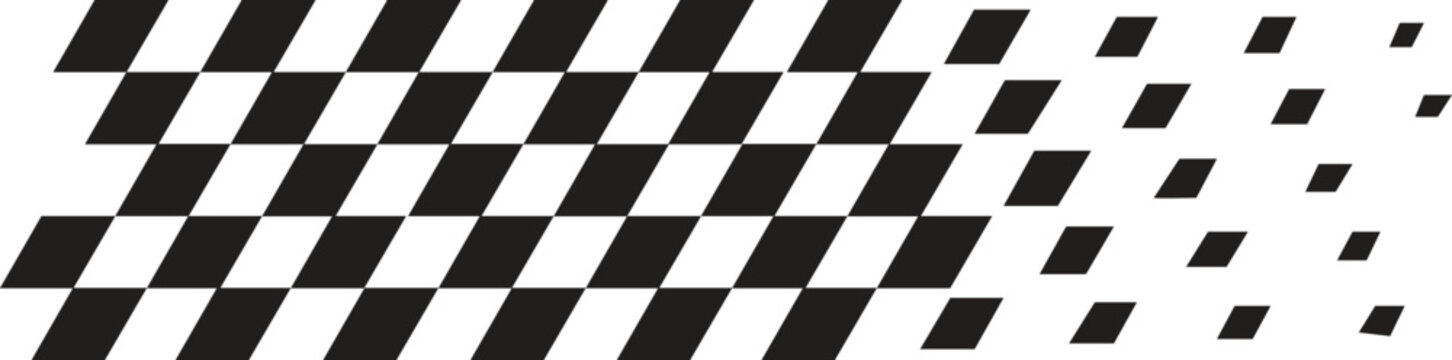 racing checkered flag black white diamond pattern banner with speed motion dissolve effect for motorsport finish line and sports event design