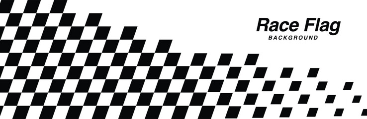 Obraz premium Racing flag sport vector background horizontal checkered pattern black and white design illustration with empty space fit for motocross poster, motorsport themed template