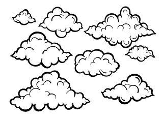 Fototapeta premium Cloud icon in black line, with different shapes