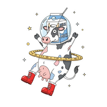 Milk Cow in Space Helmet with Ring and Boots