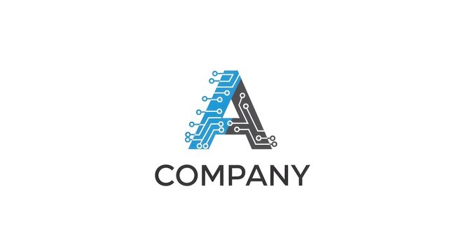 Abstract Blue and Gray Circuit a Logo on White Background