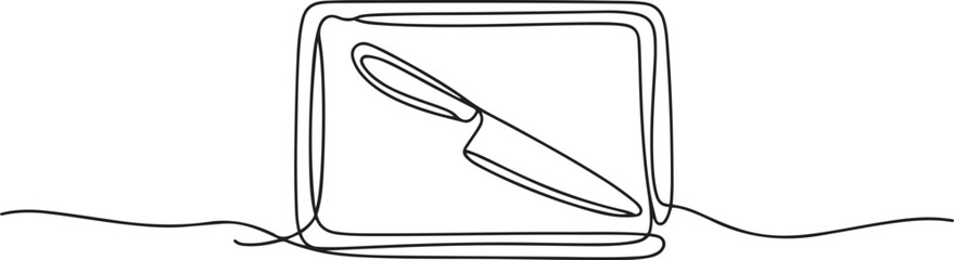 Obraz premium Cutting board kitchen continuous line. Continuous one line drawing cutting board. Cutting board, equipment concept. one line Icon drawing