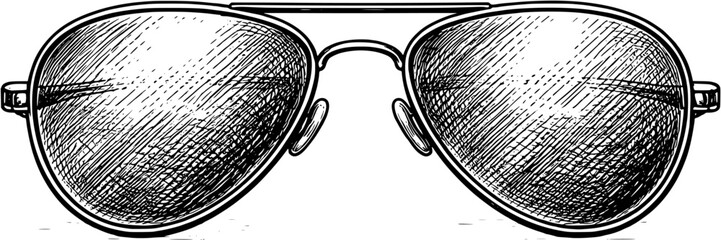 Aviator Sunglasses Front View Engraving Style Ink Illustration Vintage Eyewear Vector © Stefanina