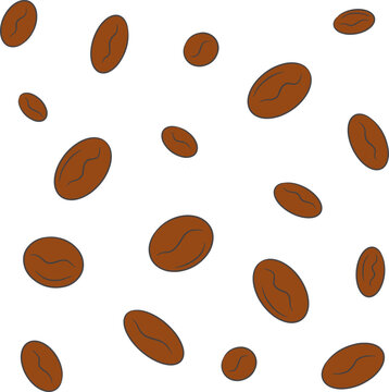 Seamless Coffee Beans Pattern &ndash; Hand Drawn Doodle Flat Vector Background