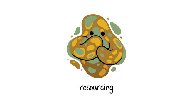 Cartoon blob character, resourcing concept, green and yellow illustration, business icon