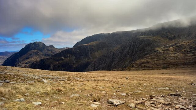 Timelapse Panoramic View of Mount Tryfan and the Ogwen Valley, Snowdonia Eryri, North Wales, UK