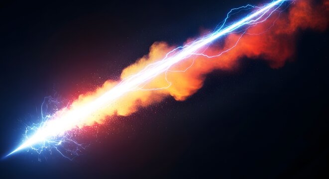Bright Energetic Lightning Bolt Across Dark Night Sky