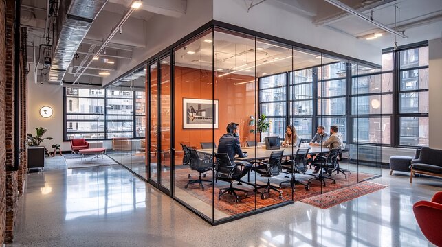 Modern glass partition meeting room