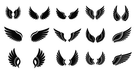 Obraz premium Collection of various black wing designs depicted in stark silhouette