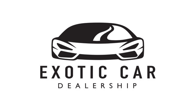 Car silhouette logo for exotic car dealership featuring bold black lettering and modern automobile design.