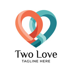 Fototapeta premium This logo portrays two interlinked hearts in complementary colors, symbolizing love, partnership, unity, and emotional connections, perfect for romantic themes or relationship branding.