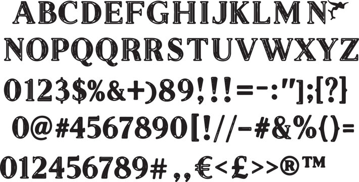 Classic typography sample showcasing uppercase letters, numbers, and special characters