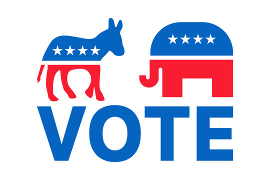 USA Political Party Voting Symbols Republican Elephant and Democrat Donkey Vector Icons