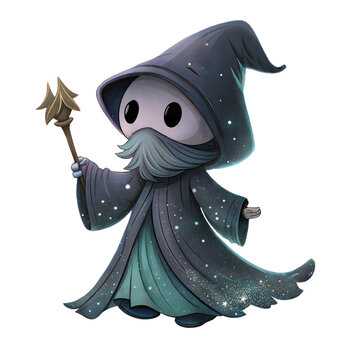 Starry hooded wizard mascot