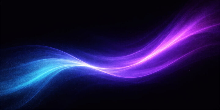 A glowing blue and purple abstract background featuring flowing waves of energy and light rays that create a motion design texture across a dark space backdrop