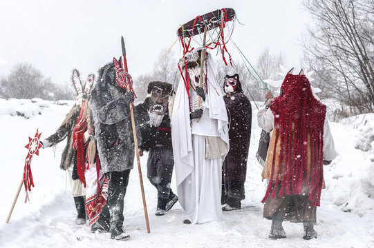 Celebration of traditional Maslenitsa with mummers