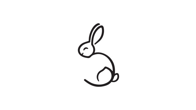 Rabbit line art with closed eyes and long ears, simple minimalist black outline on a white background, animal icon.