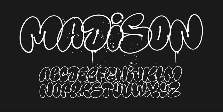 Graffiti bubble letters alphabet set hand drawn street font collection urban style typography for t shirt design print posters