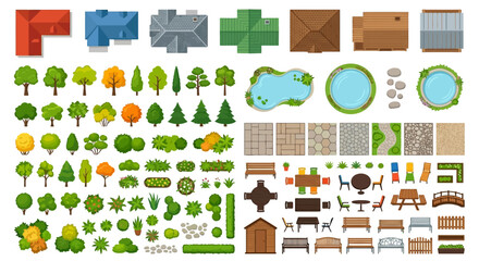 Collection of colorful top down views of buildings trees and landscapes © PROMA