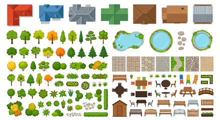 Assorted top down views of buildings trees ponds and garden elements © PROMA