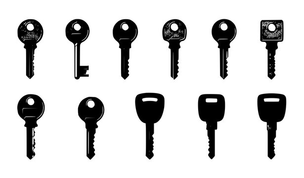 Realistic keys vector collection with house car and skeleton key designs isolated on white