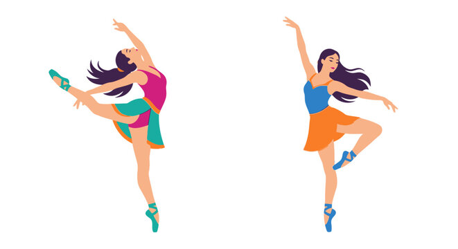 Two ballet dancers in dynamic poses showcasing graceful movement and form