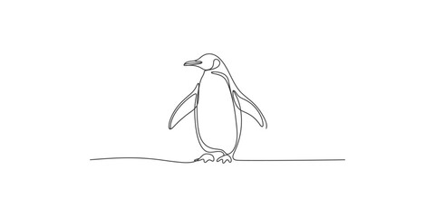 A minimalist line drawing of a penguin standing on a surface animal bird wildlife one © Line Art