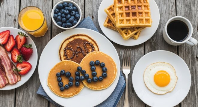 Father s day breakfast in bed delicious waffles pancakes and fruit for dad