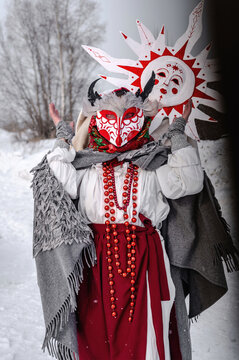 Celebration of traditional Maslenitsa with mummers
