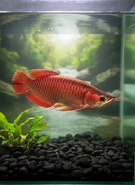 Arwana super red in a clear tank
