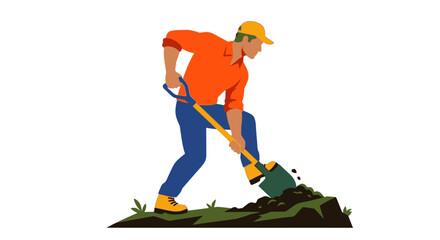 A man in orange diligently digs into the earth with a shovel © PROMA