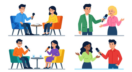 Fototapeta premium Diverse group of people participating in interviews and panel discussions