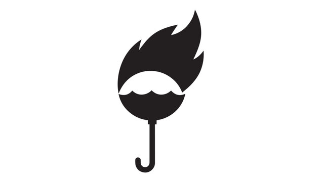 Umbrella silhouette with flames above, representing a paradoxical concept or a fiery situation. featuring flame, fire, icon with symbol and abstract