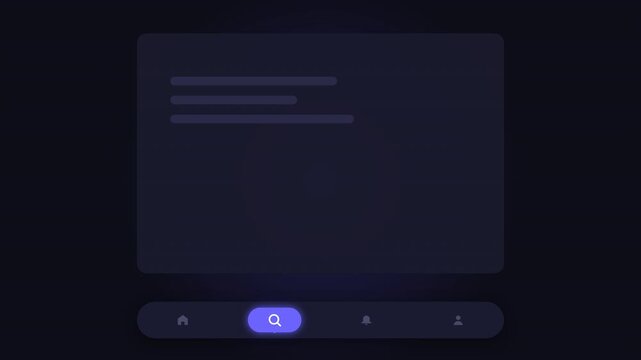 A dark mode search interface with a magnifying glass icon highlighted, indicating a user performing a search query within a digital application or website