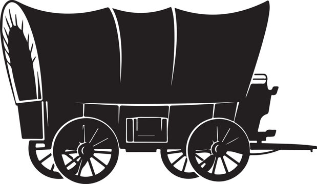 Vintage Covered Wagon, Conestoga Style, Black Vector Illustration, Western Transportation
