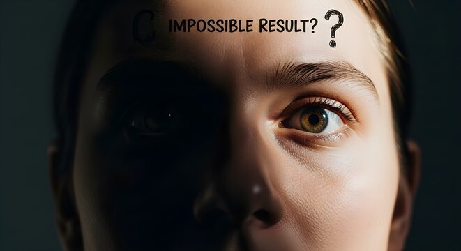 Woman's face with 'Impossible Result?' text on forehead