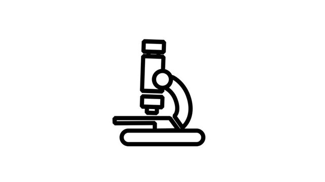 Scientific Laboratory Microscope Line Motion Icon. Animated microscope icon representing scientific research, medical laboratory analysis, microbiology, and professional healthcare diagnostic studies.