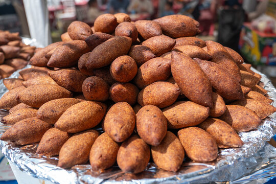 Pile of Traditional Turkish Icli Kofte (Stuffed Bulgur Meatballs) at Street Food Stall