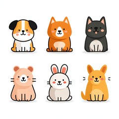 Fototapeta premium A group of cute, cartoonish animals sitting and smiling, exuding a playful vibe