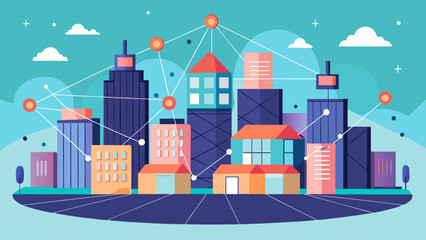 Fototapeta premium Abstract Smart City Network Flat Vector