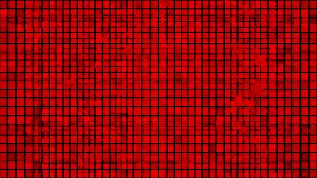 Gridded abstract art piece features a vibrant red color palette with black lines
