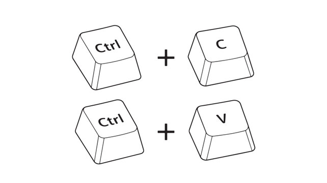 Keyboard keys for copying and pasting, Ctrl C and Ctrl V shortcuts, presented as simple line art icons on a white background.