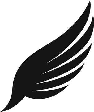 A minimalist black and white vector illustration of a single wing.