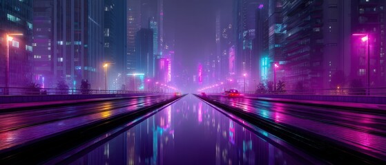 Fototapeta premium Cyberpunk Neon City Street at Night