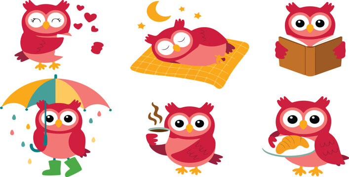set of funny owls