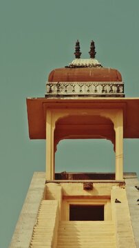Jaipur, Rajasthan, India. Stair To Observation Deck Of Vrihat Samrat. Pigeons Sit On Jantar Mant...